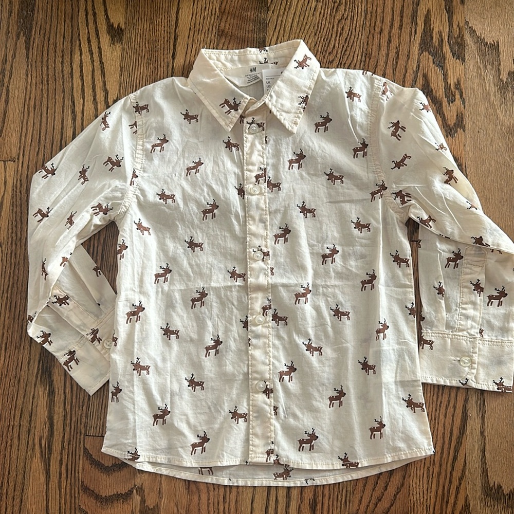 H&M NWT Boys Reindeer Button Down